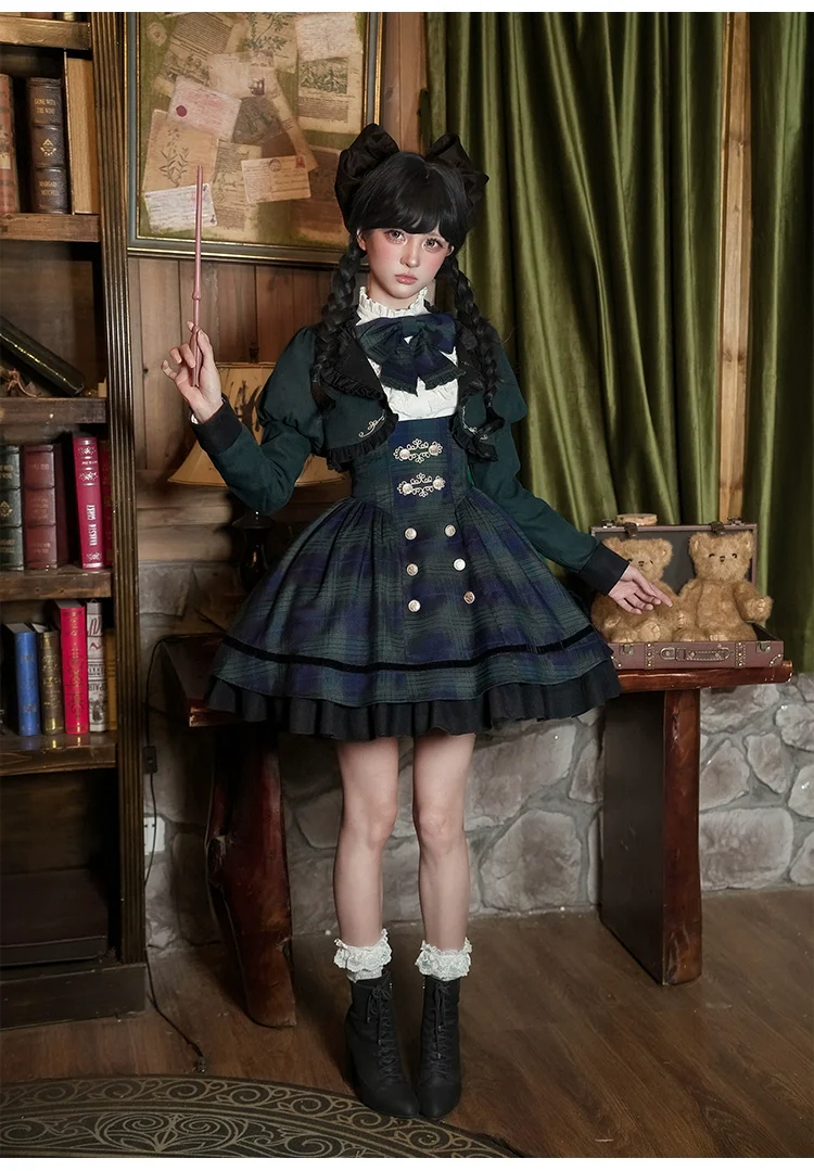 Berlin Souvenir - Plaid Preppy Style Lolita Bust Supporting JSK Outfit - Image 14