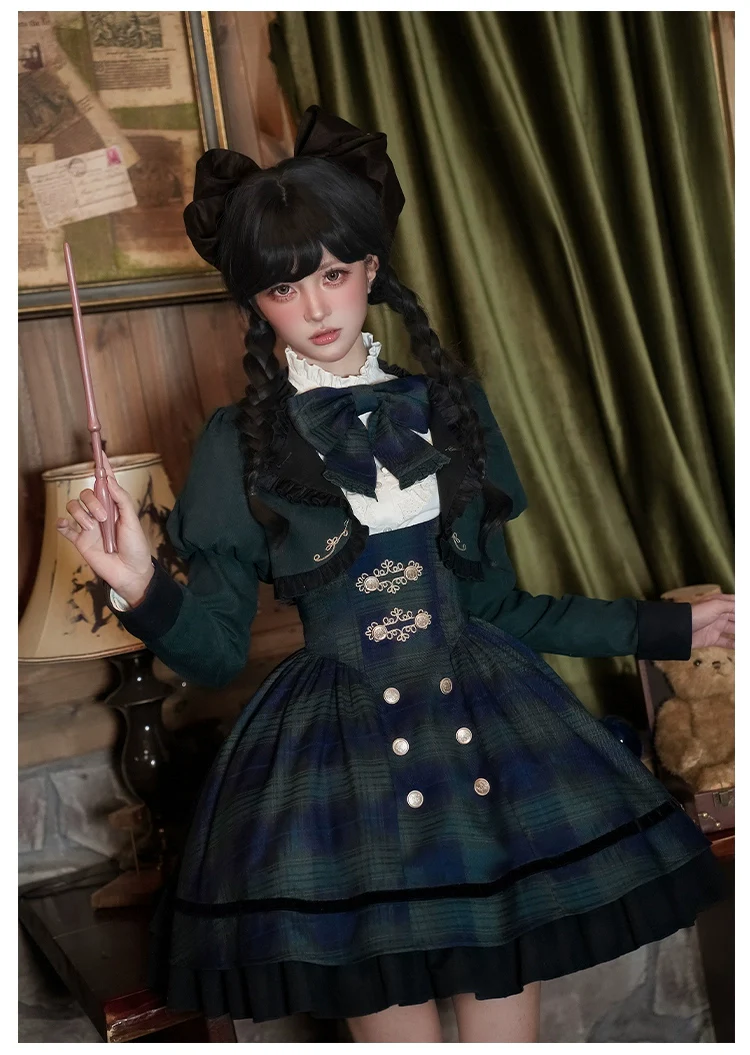 Berlin Souvenir - Plaid Preppy Style Lolita Bust Supporting JSK Outfit - Image 15