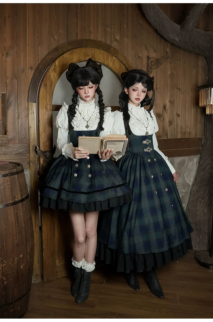 Berlin Souvenir - Plaid Preppy Style Lolita Bust Supporting JSK Outfit - Image 19
