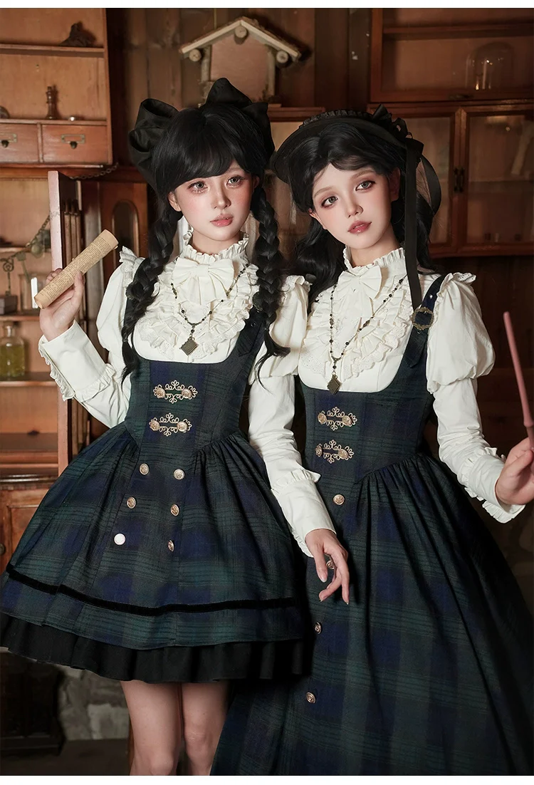 Berlin Souvenir - Plaid Preppy Style Lolita Bust Supporting JSK Outfit - Image 20