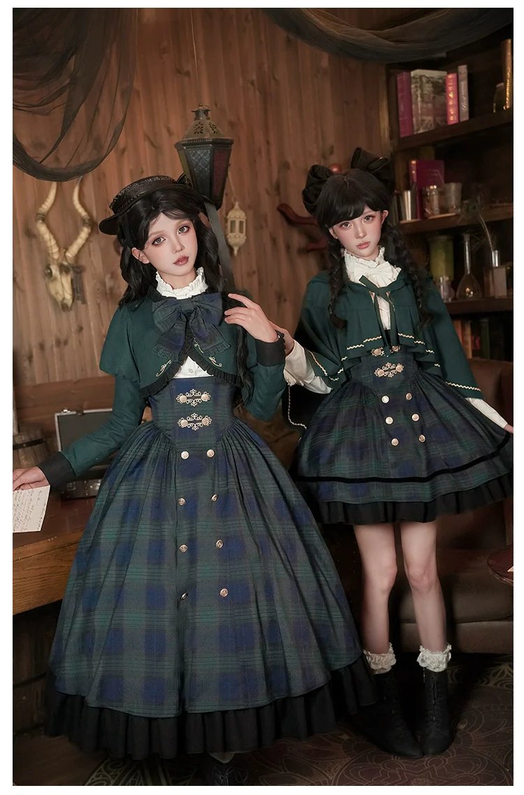 Berlin Souvenir - Plaid Preppy Style Lolita Bust Supporting JSK Outfit - Image 23