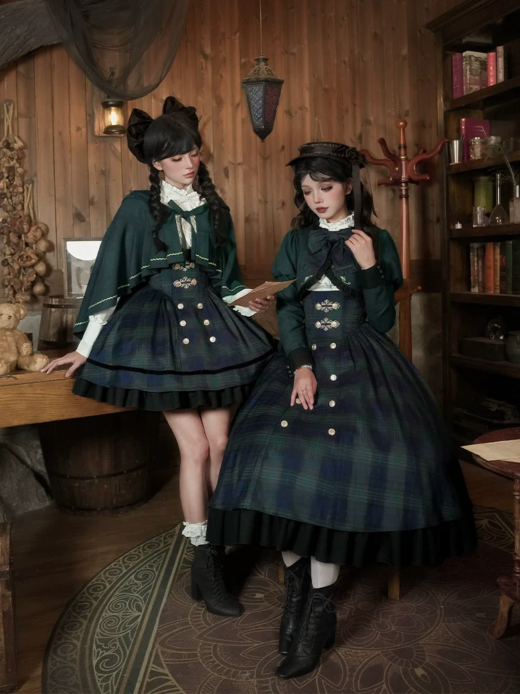 Berlin Souvenir - Plaid Preppy Style Lolita Bust Supporting JSK Outfit - Image 24