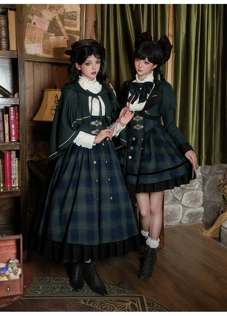 Berlin Souvenir - Plaid Preppy Style Lolita Bust Supporting JSK Outfit - Image 26