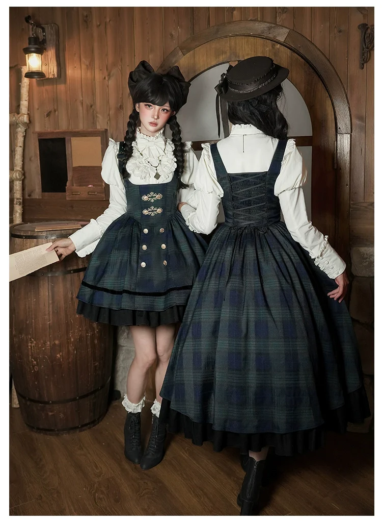 Berlin Souvenir - Plaid Preppy Style Lolita Bust Supporting JSK Outfit - Image 3