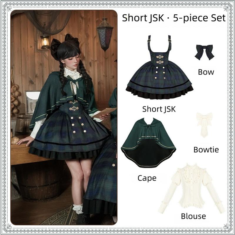 Berlin Souvenir - Plaid Preppy Style Lolita Bust Supporting JSK Outfit - Image 33