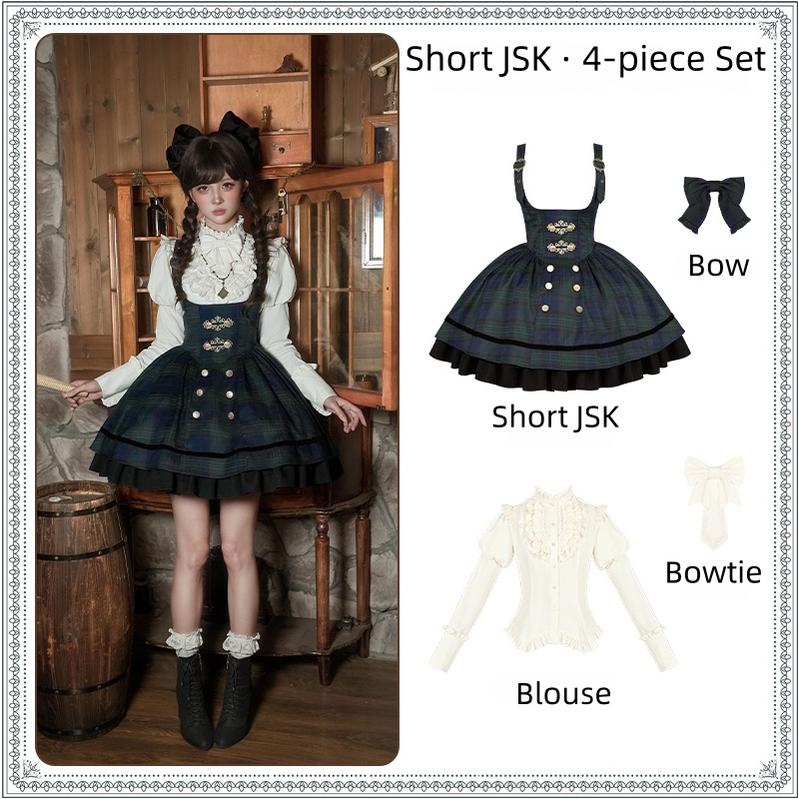 Berlin Souvenir - Plaid Preppy Style Lolita Bust Supporting JSK Outfit - Image 36