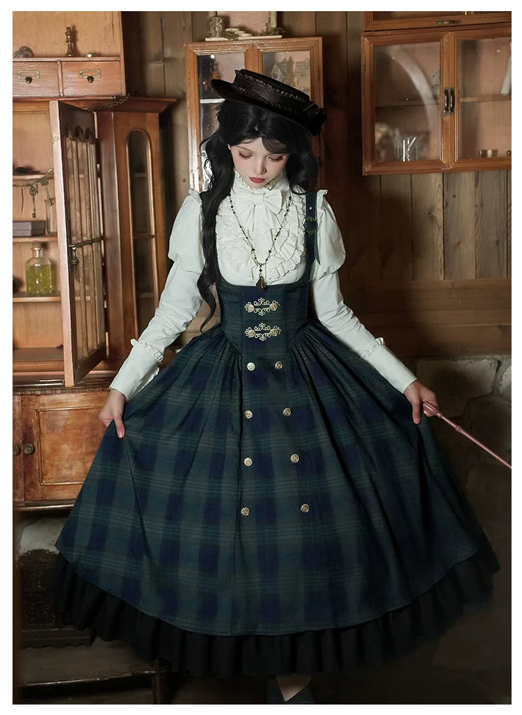 Berlin Souvenir - Plaid Preppy Style Lolita Bust Supporting JSK Outfit - Image 8