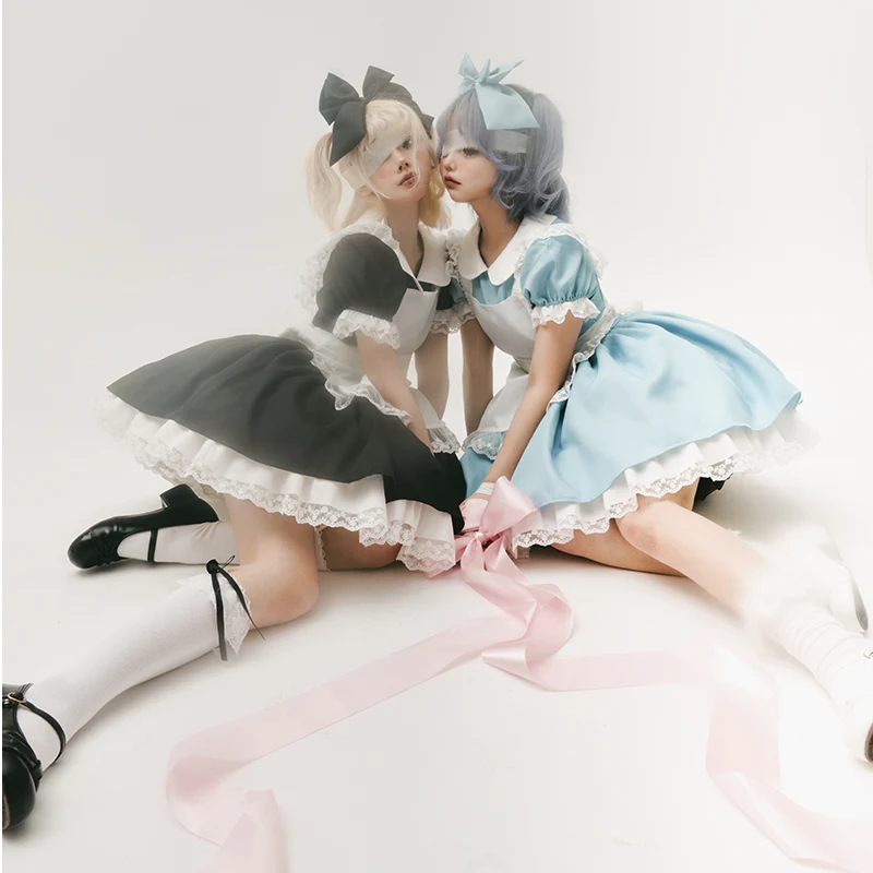 Daydream Whisper - Dream Doll - Plus Size Maid Lolita OP Suit Black and Blue Dress - Image 16