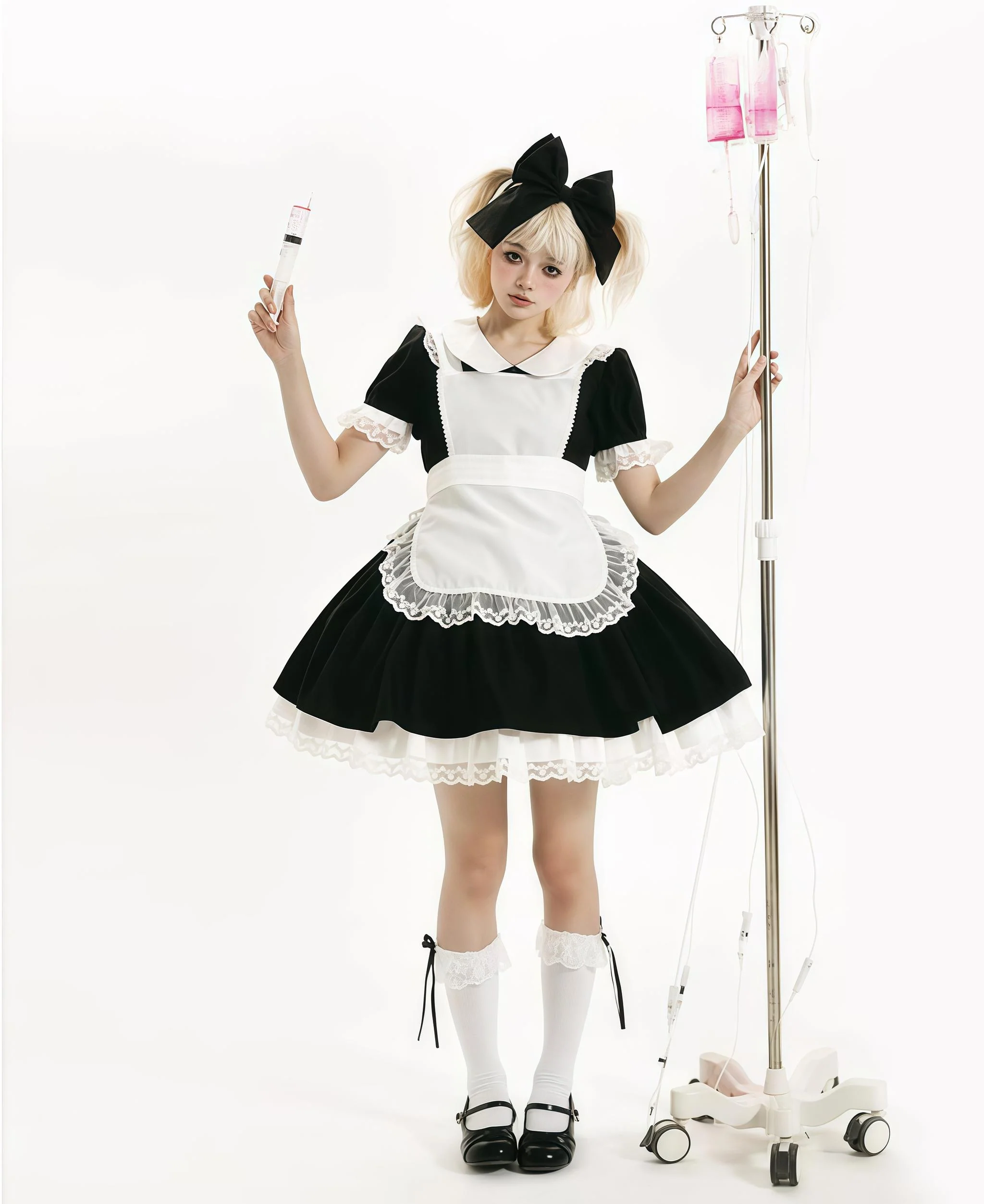 Daydream Whisper - Dream Doll - Plus Size Maid Lolita OP Suit Black and Blue Dress - Image 3