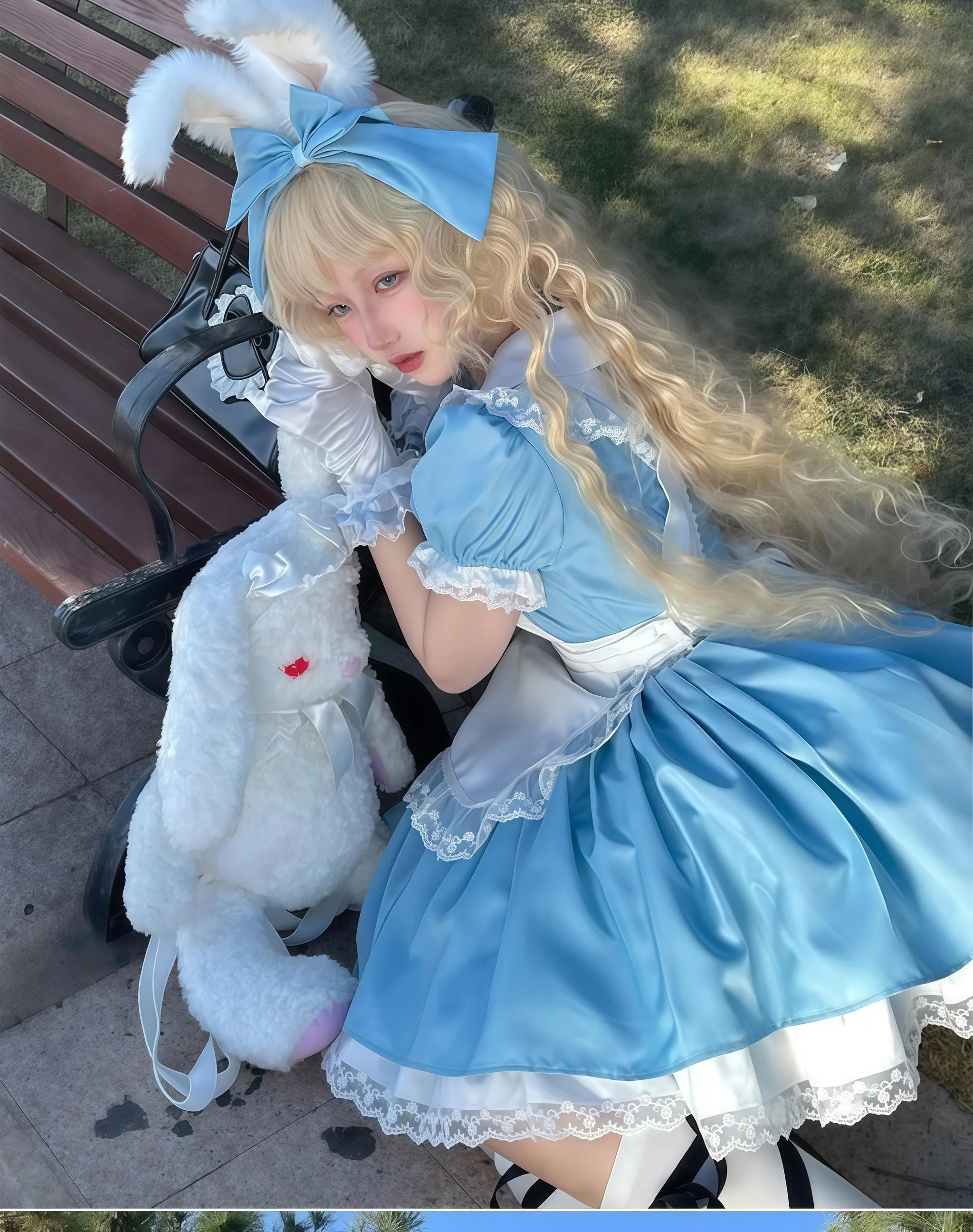Daydream Whisper - Dream Doll - Plus Size Maid Lolita OP Suit Black and Blue Dress - Image 5