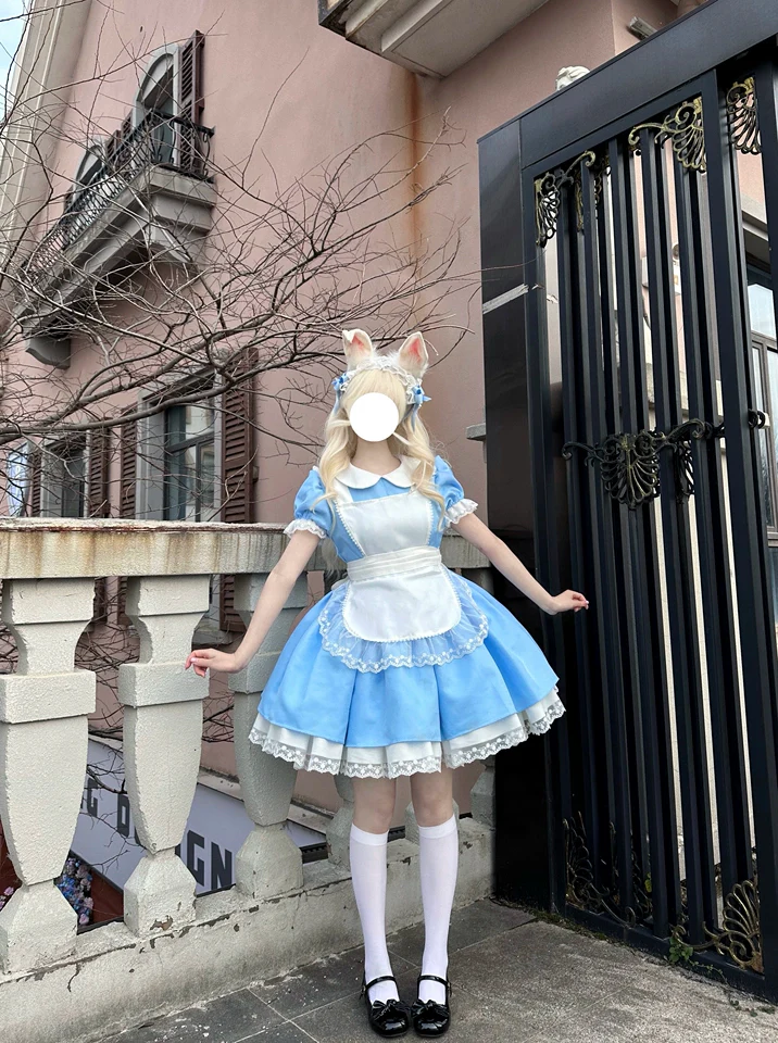 Daydream Whisper - Dream Doll - Plus Size Maid Lolita OP Suit Black and Blue Dress - Image 6