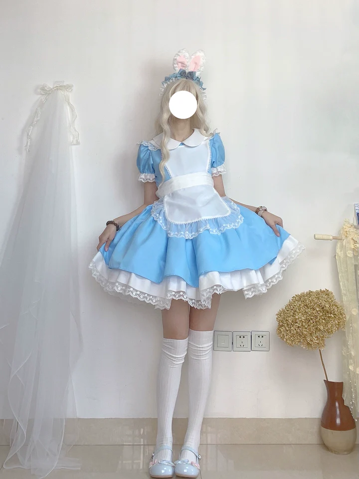 Daydream Whisper - Dream Doll - Plus Size Maid Lolita OP Suit Black and Blue Dress - Image 9