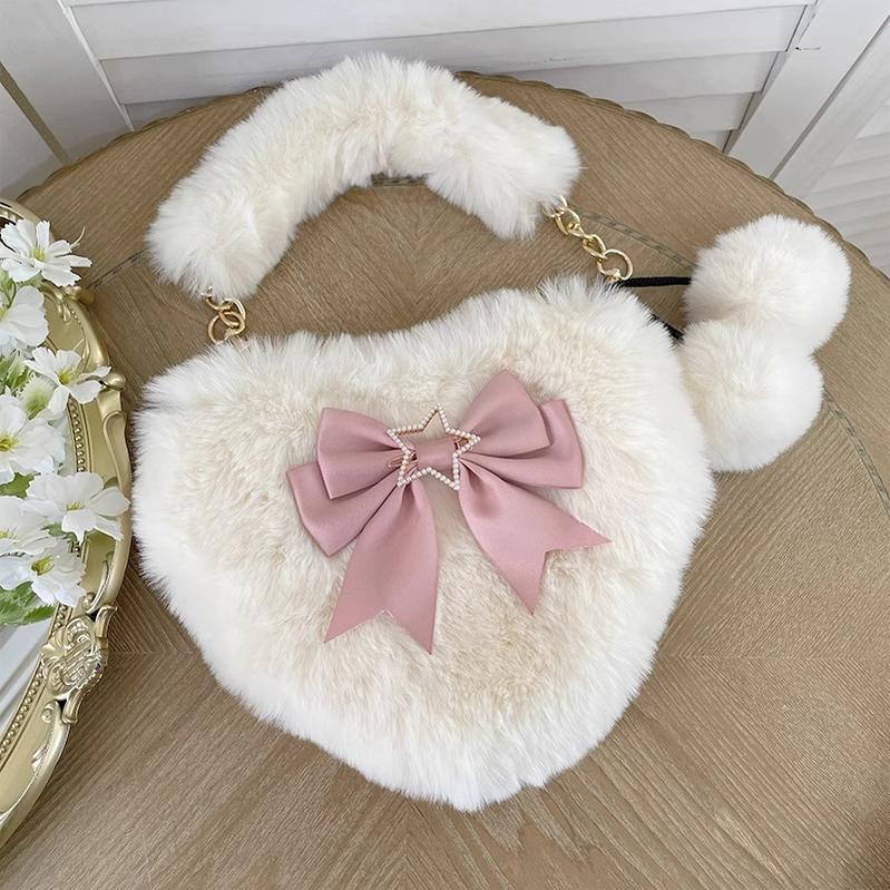 Xiaogui - Plush Heart-Shaped Lolita Bag, Detachable Bow