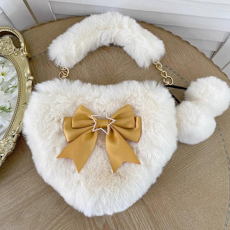 Xiaogui - Plush Heart-Shaped Lolita Bag, Detachable Bow - Image 11