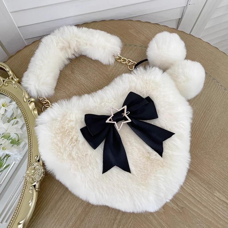 Xiaogui - Plush Heart-Shaped Lolita Bag, Detachable Bow - Image 12