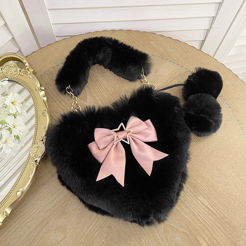 Xiaogui - Plush Heart-Shaped Lolita Bag, Detachable Bow - Image 16