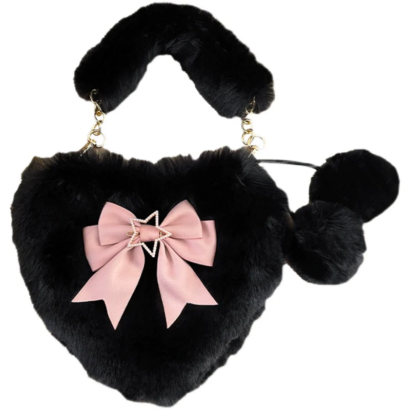 Xiaogui - Plush Heart-Shaped Lolita Bag, Detachable Bow - Image 17