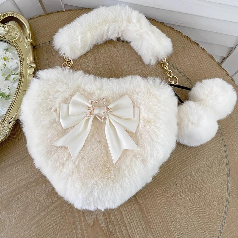 Xiaogui - Plush Heart-Shaped Lolita Bag, Detachable Bow - Image 4