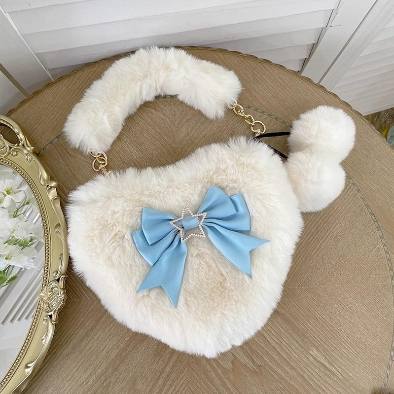 Xiaogui - Plush Heart-Shaped Lolita Bag, Detachable Bow - Image 6