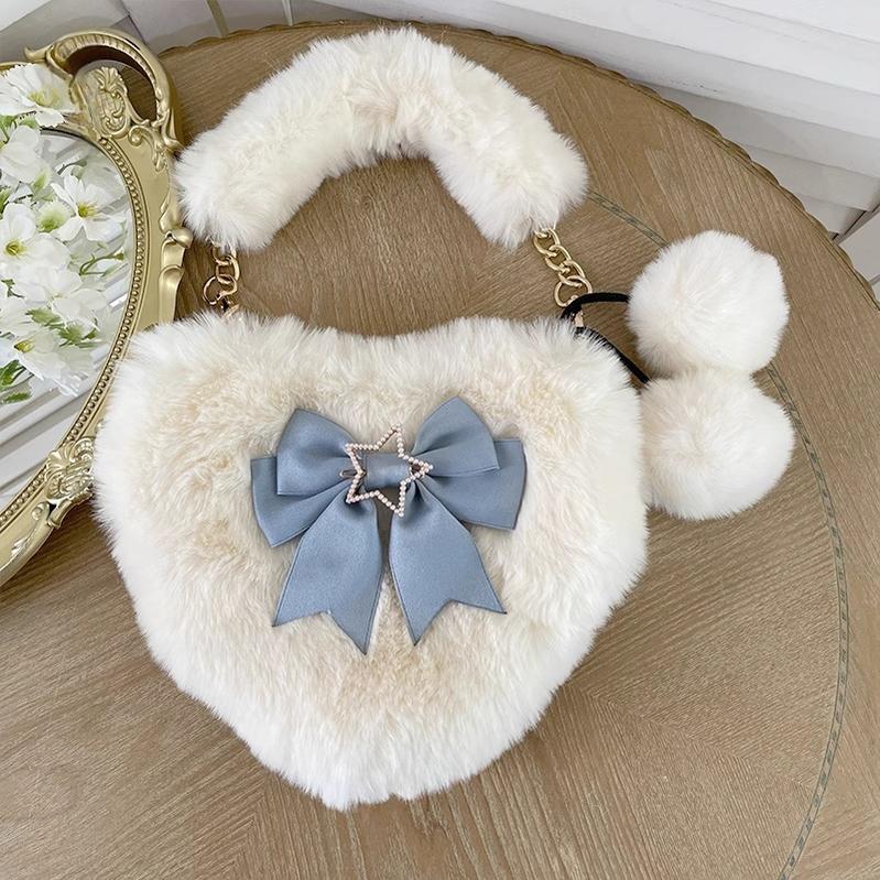 Xiaogui - Plush Heart-Shaped Lolita Bag, Detachable Bow - Image 7