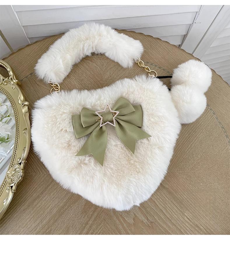 Xiaogui - Plush Heart-Shaped Lolita Bag, Detachable Bow - Image 9