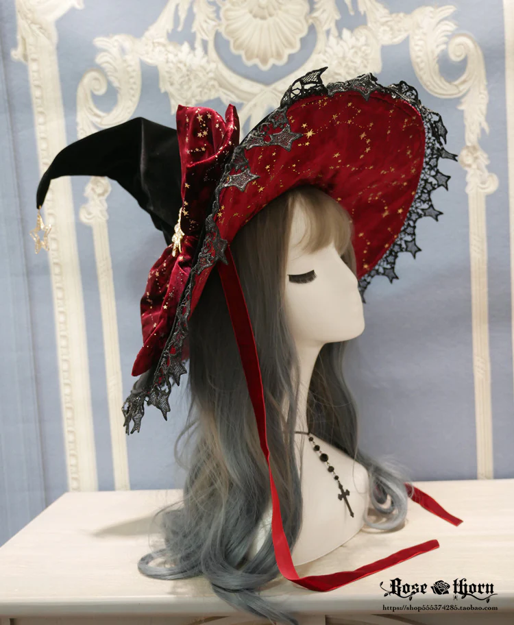 Rose Thorn - Polar Night Sky - Halloween Gorgeous Gilding Lolita Witch Hat - Image 10