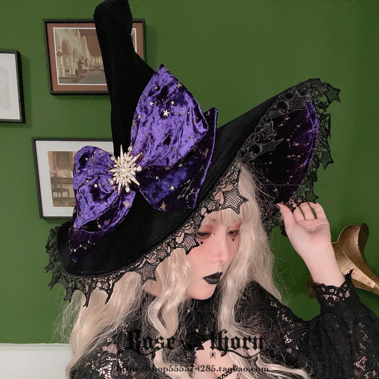 Rose Thorn - Polar Night Sky - Halloween Gorgeous Gilding Lolita Witch Hat - Image 4