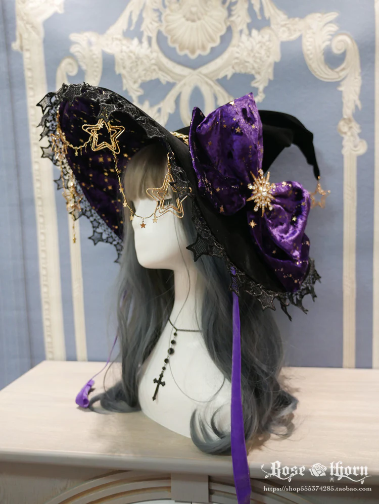 Rose Thorn - Polar Night Sky - Halloween Gorgeous Gilding Lolita Witch Hat - Image 6