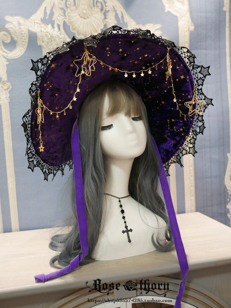 Rose Thorn - Polar Night Sky - Halloween Gorgeous Gilding Lolita Witch Hat - Image 7
