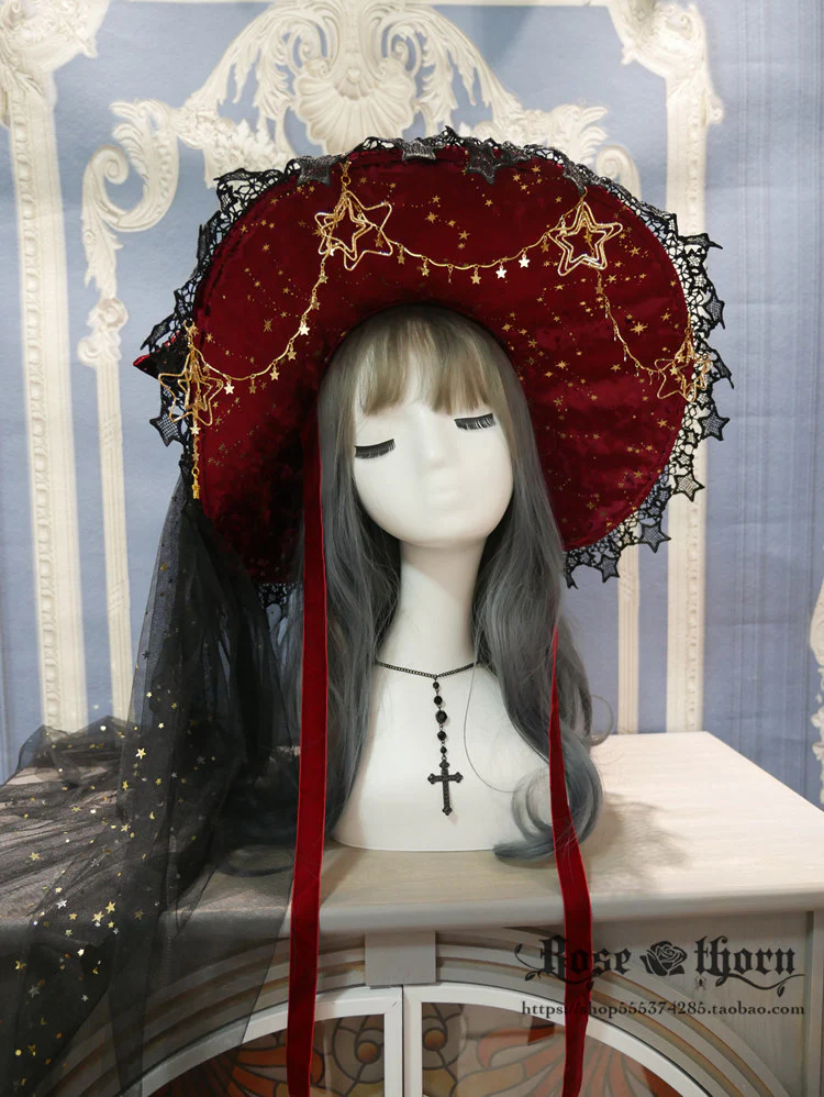 Rose Thorn - Polar Night Sky - Halloween Gorgeous Gilding Lolita Witch Hat - Image 8