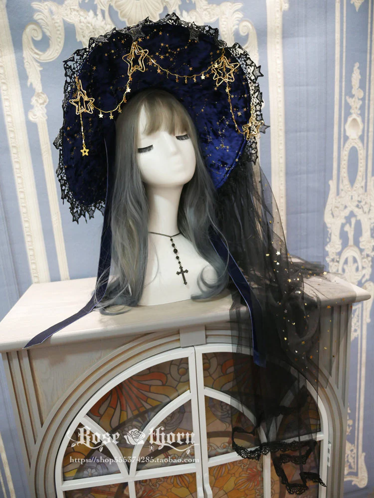 Rose Thorn - Polar Night Sky - Halloween Gorgeous Gilding Lolita Witch Hat - Image 9