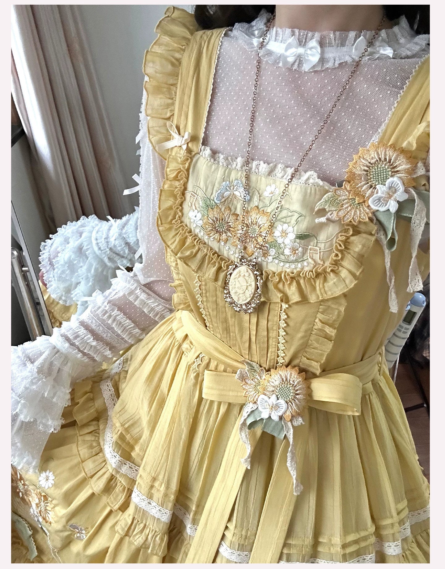 Vernal Feast - Polka Dot Lolita Blouse, Ruffled False Collar - Image 13