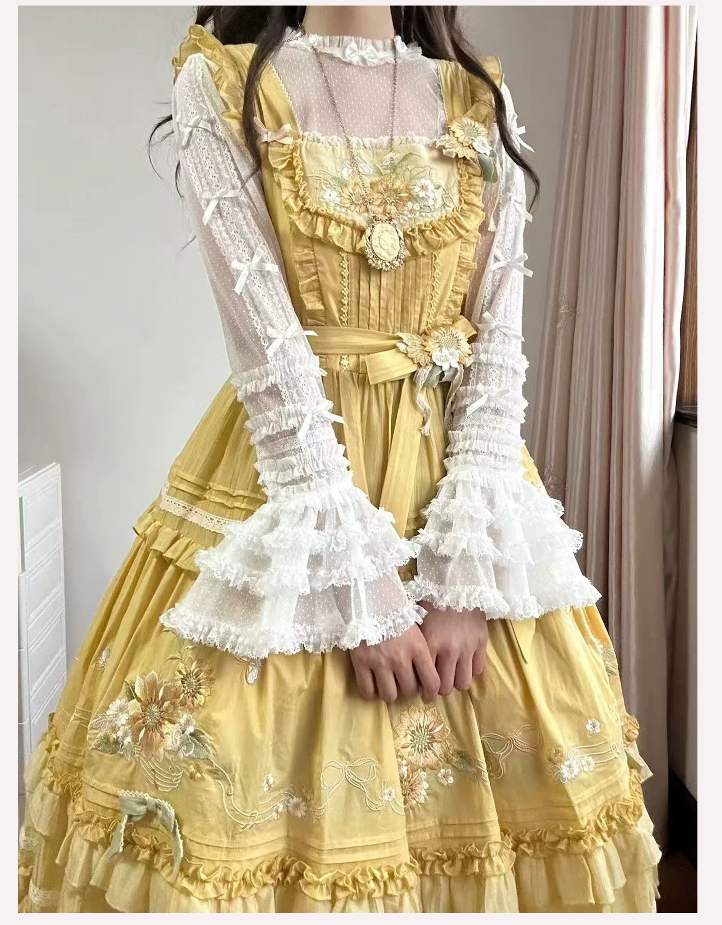 Vernal Feast - Polka Dot Lolita Blouse, Ruffled False Collar - Image 14