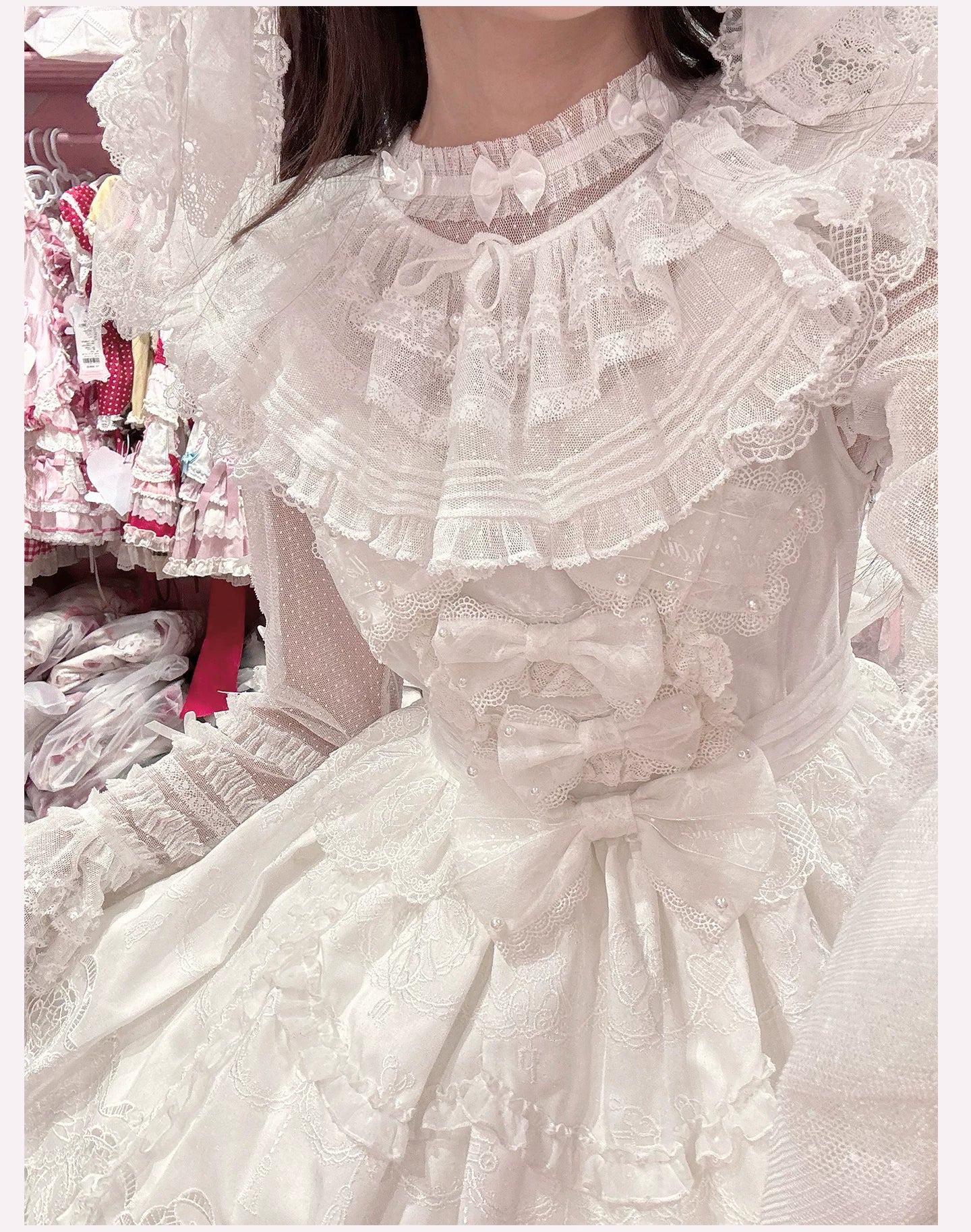 Vernal Feast - Polka Dot Lolita Blouse, Ruffled False Collar - Image 15