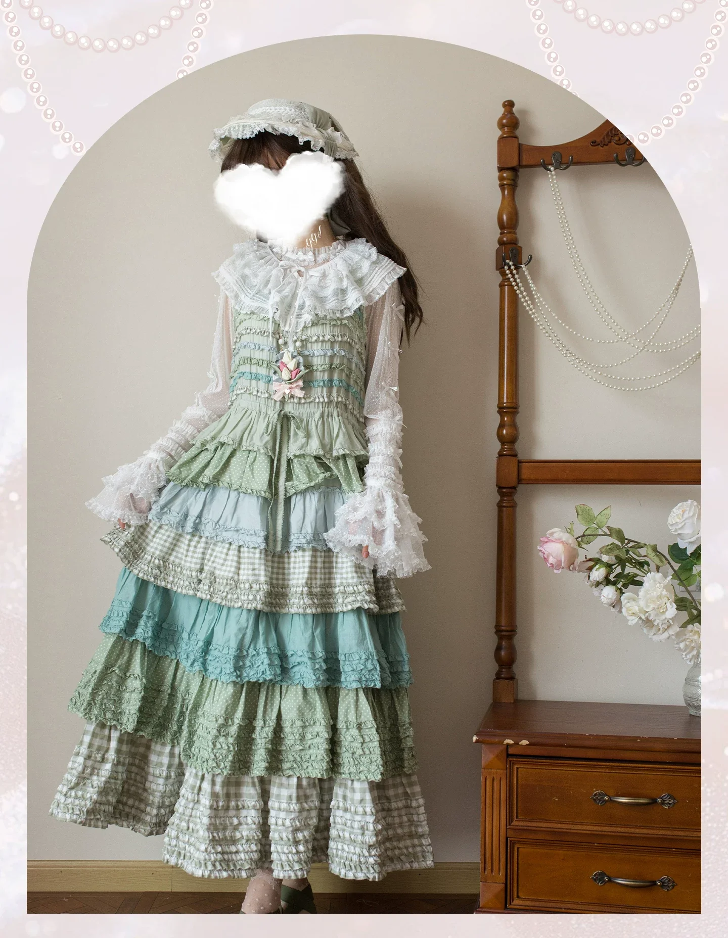 Vernal Feast - Polka Dot Lolita Blouse, Ruffled False Collar - Image 17
