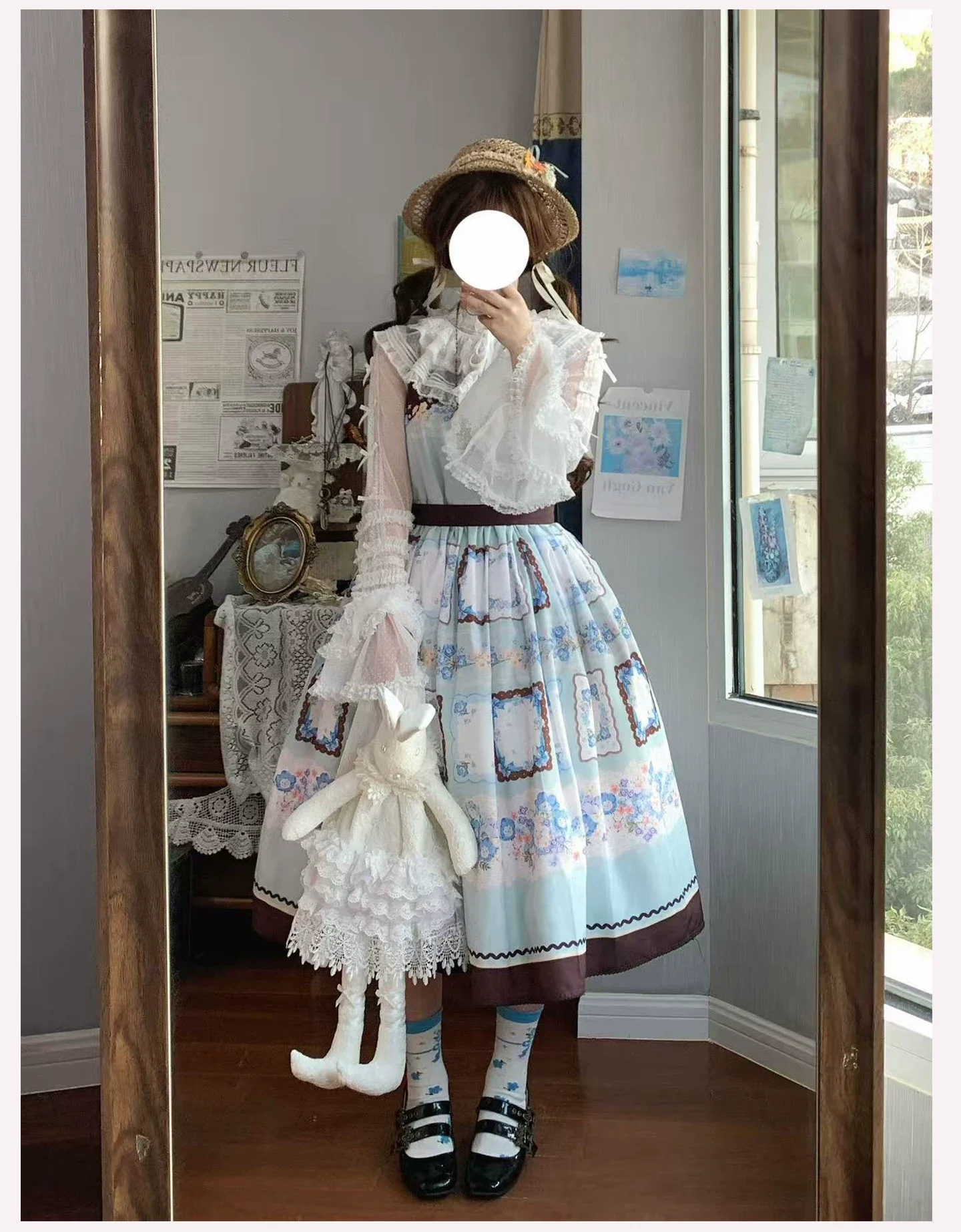Vernal Feast - Polka Dot Lolita Blouse, Ruffled False Collar - Image 18