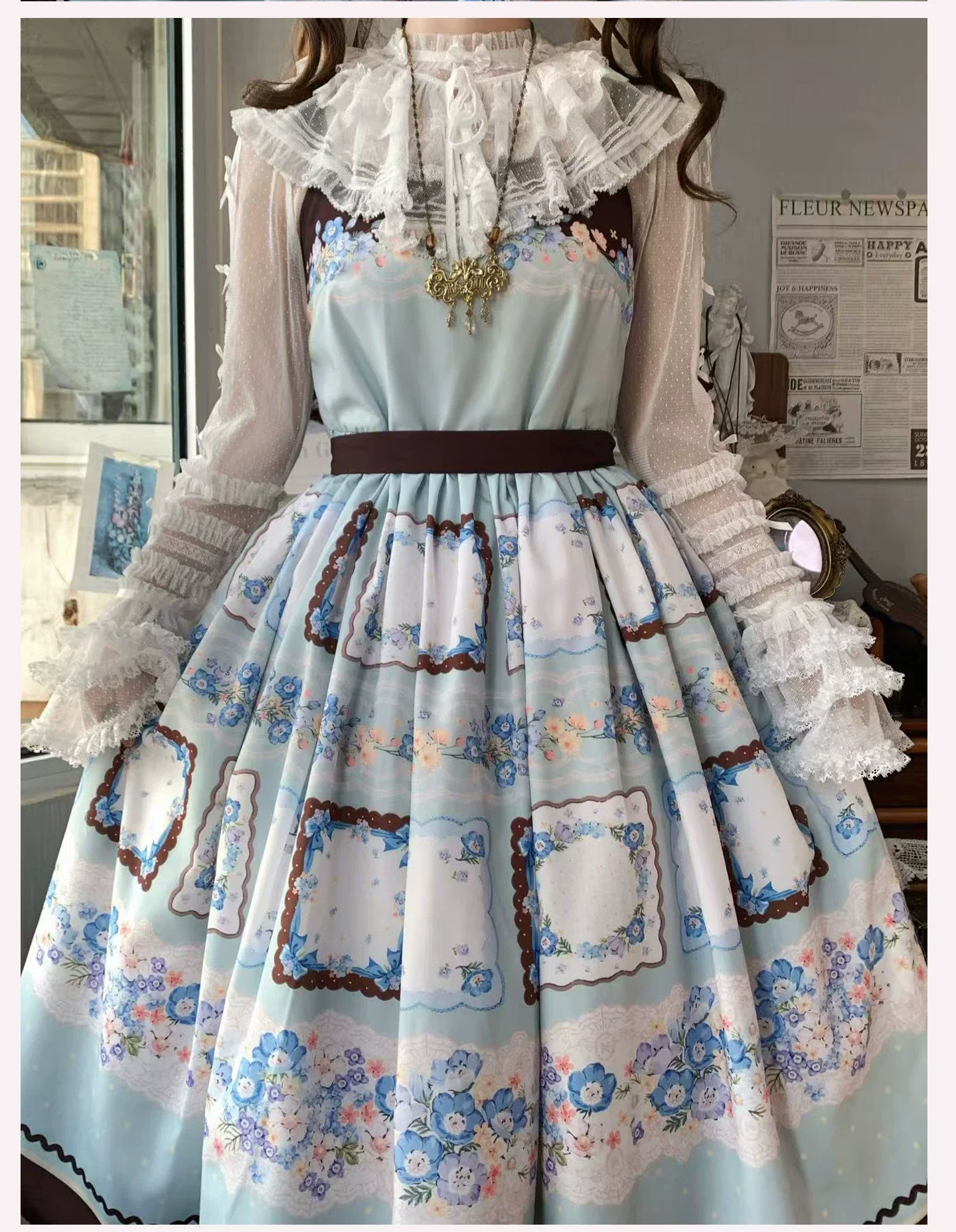 Vernal Feast - Polka Dot Lolita Blouse, Ruffled False Collar - Image 19