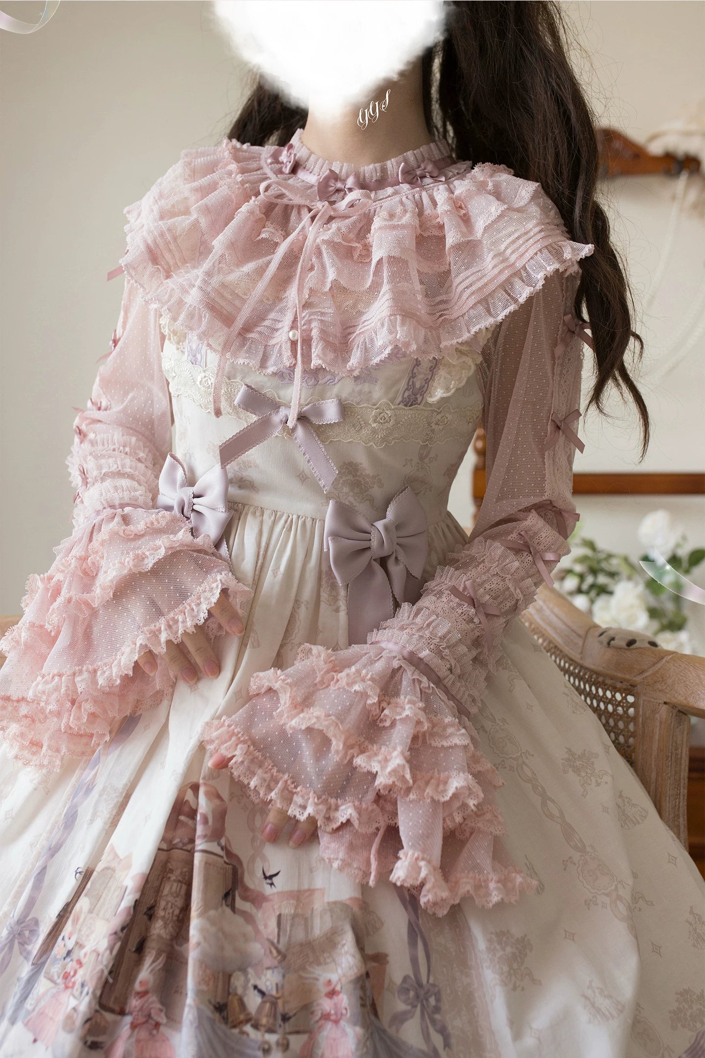 Vernal Feast - Polka Dot Lolita Blouse, Ruffled False Collar - Image 2