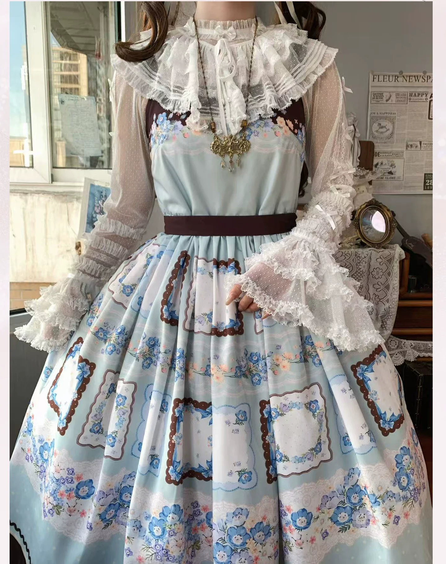 Vernal Feast - Polka Dot Lolita Blouse, Ruffled False Collar - Image 20