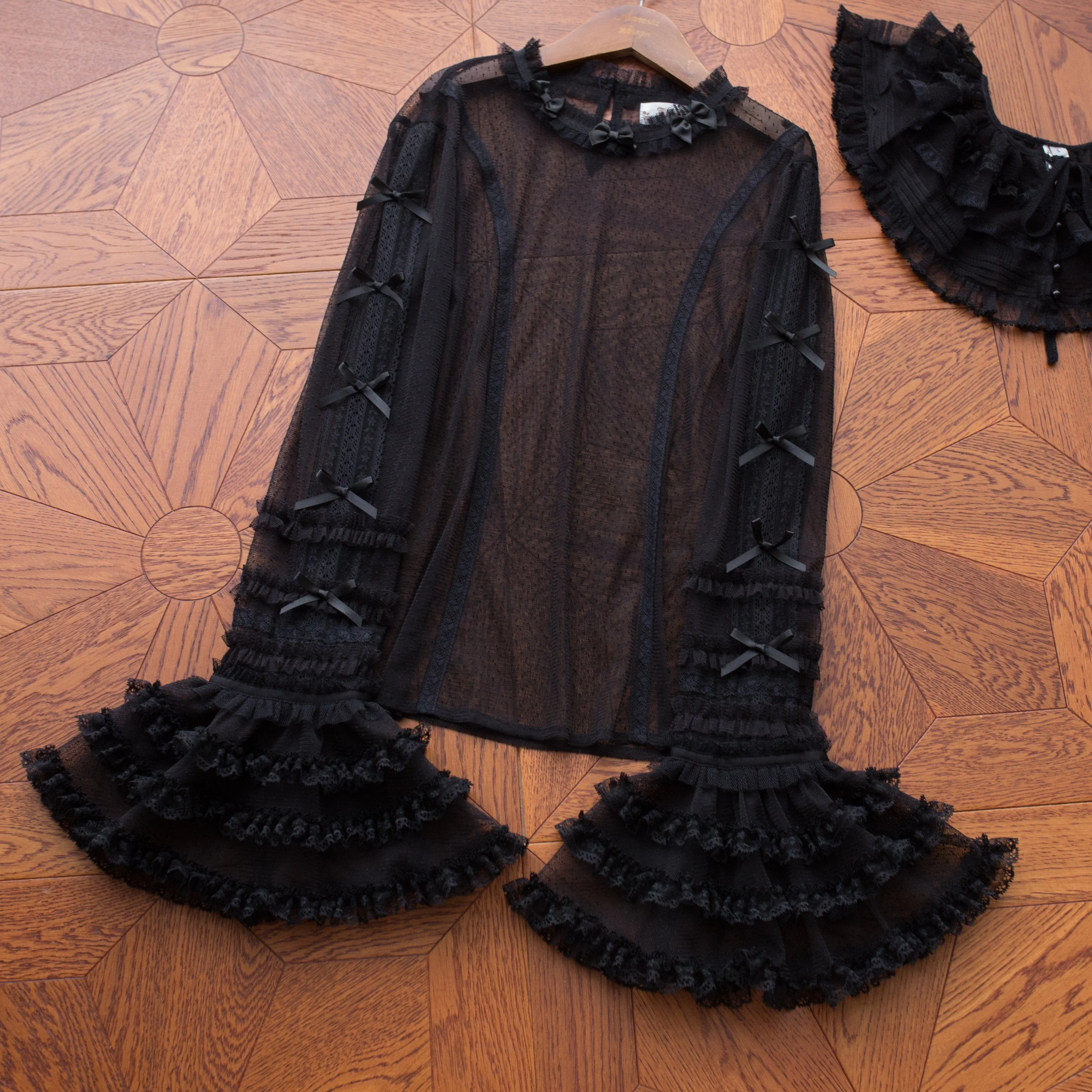 Vernal Feast - Polka Dot Lolita Blouse, Ruffled False Collar - Image 22
