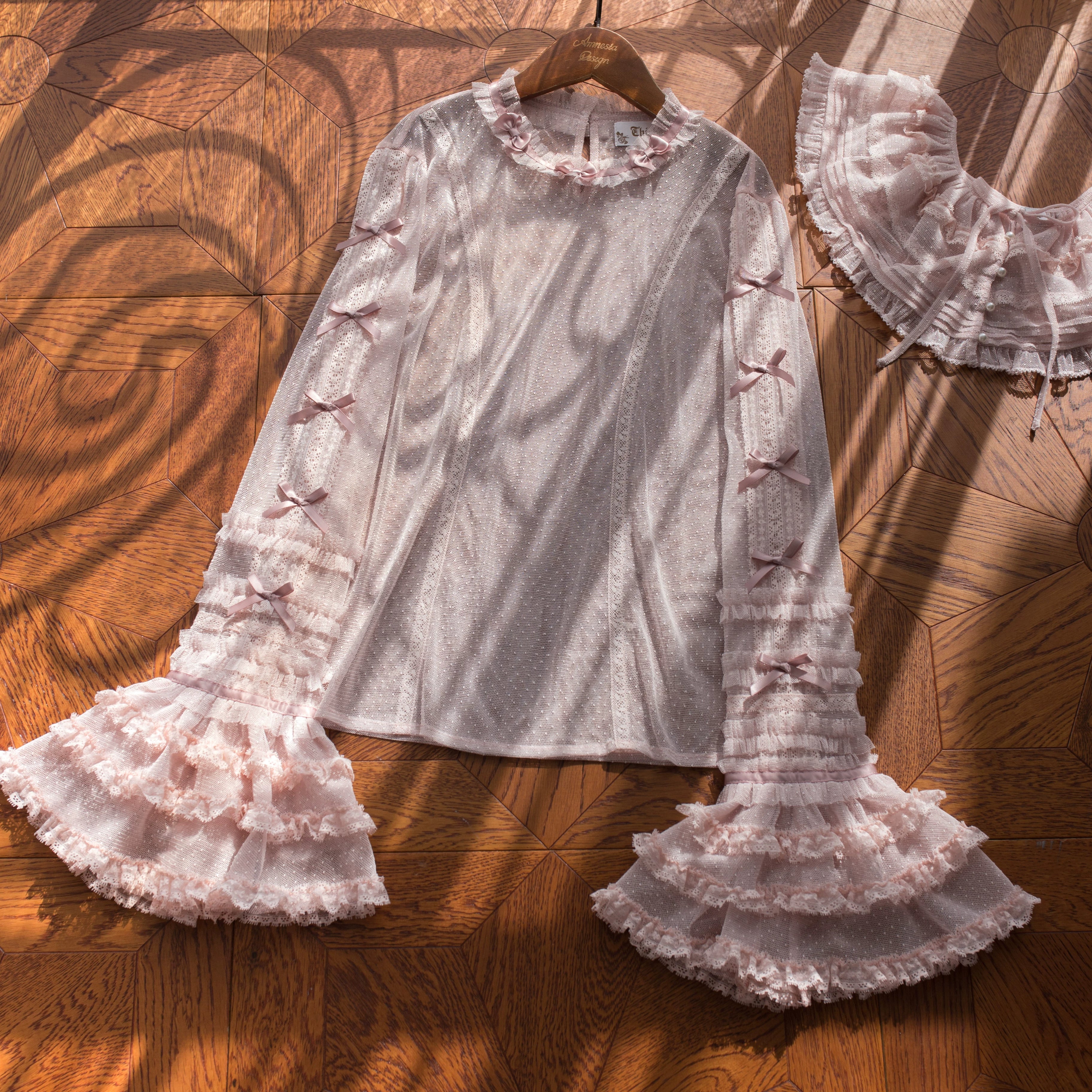 Vernal Feast - Polka Dot Lolita Blouse, Ruffled False Collar - Image 23