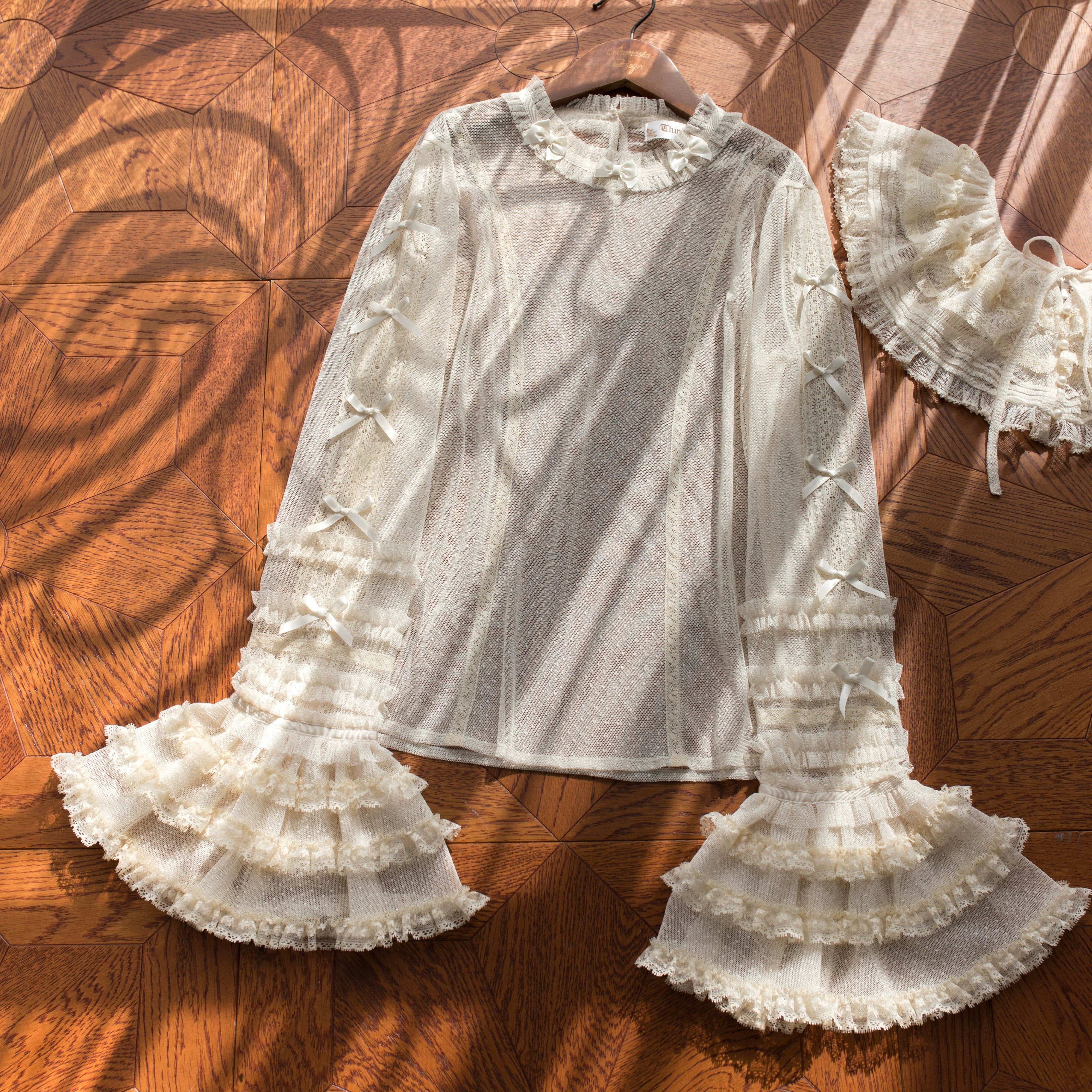 Vernal Feast - Polka Dot Lolita Blouse, Ruffled False Collar - Image 24