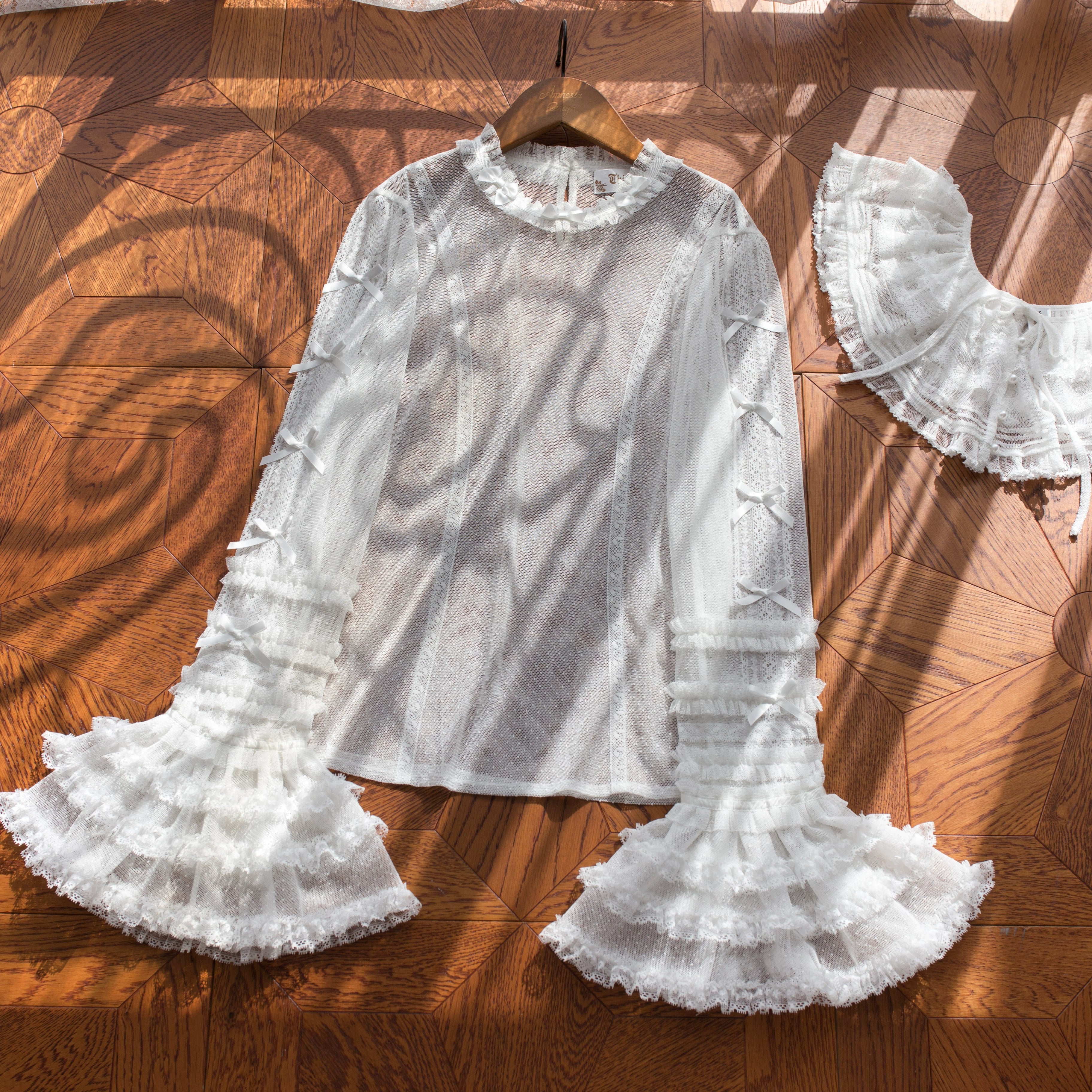 Vernal Feast - Polka Dot Lolita Blouse, Ruffled False Collar - Image 25