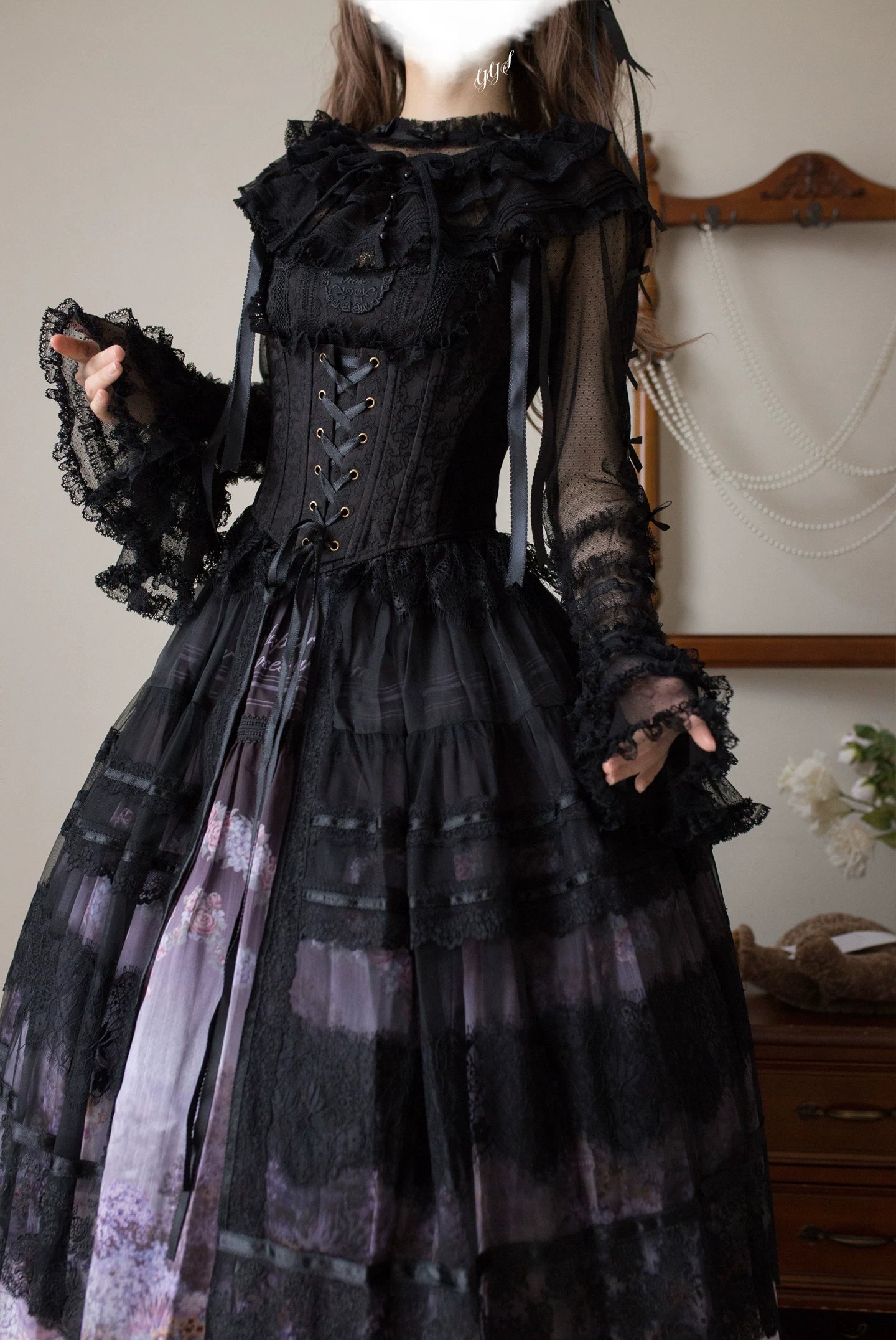 Vernal Feast - Polka Dot Lolita Blouse, Ruffled False Collar - Image 8