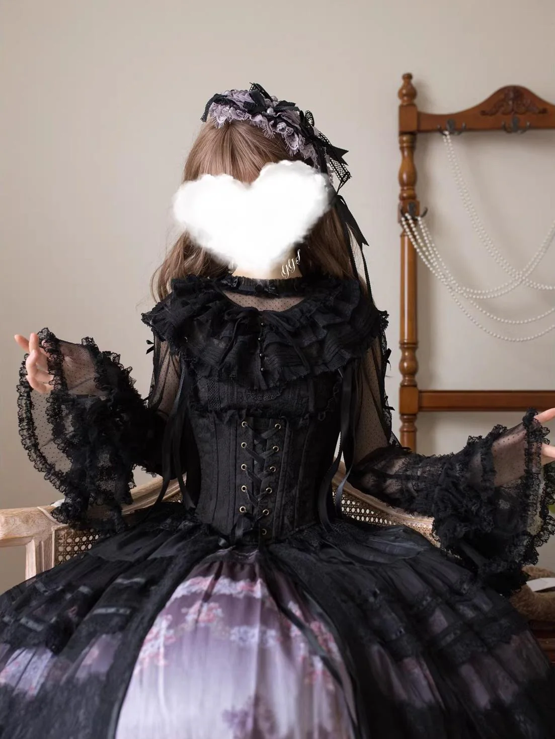 Vernal Feast - Polka Dot Lolita Blouse, Ruffled False Collar - Image 9