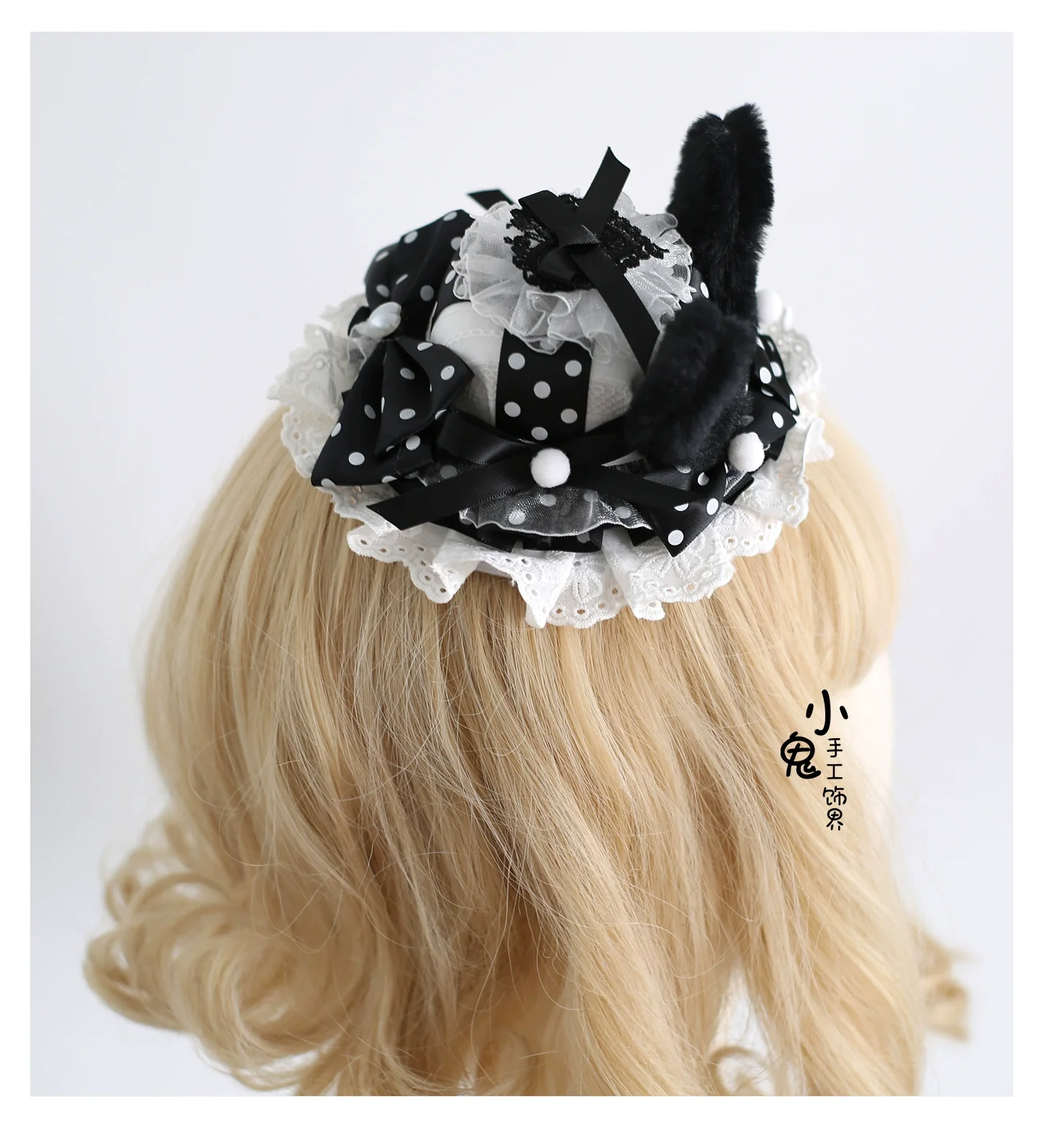 Xiaogui - Polka Dot Lolita Headdress, Detachable Bunny Ear - Image 11