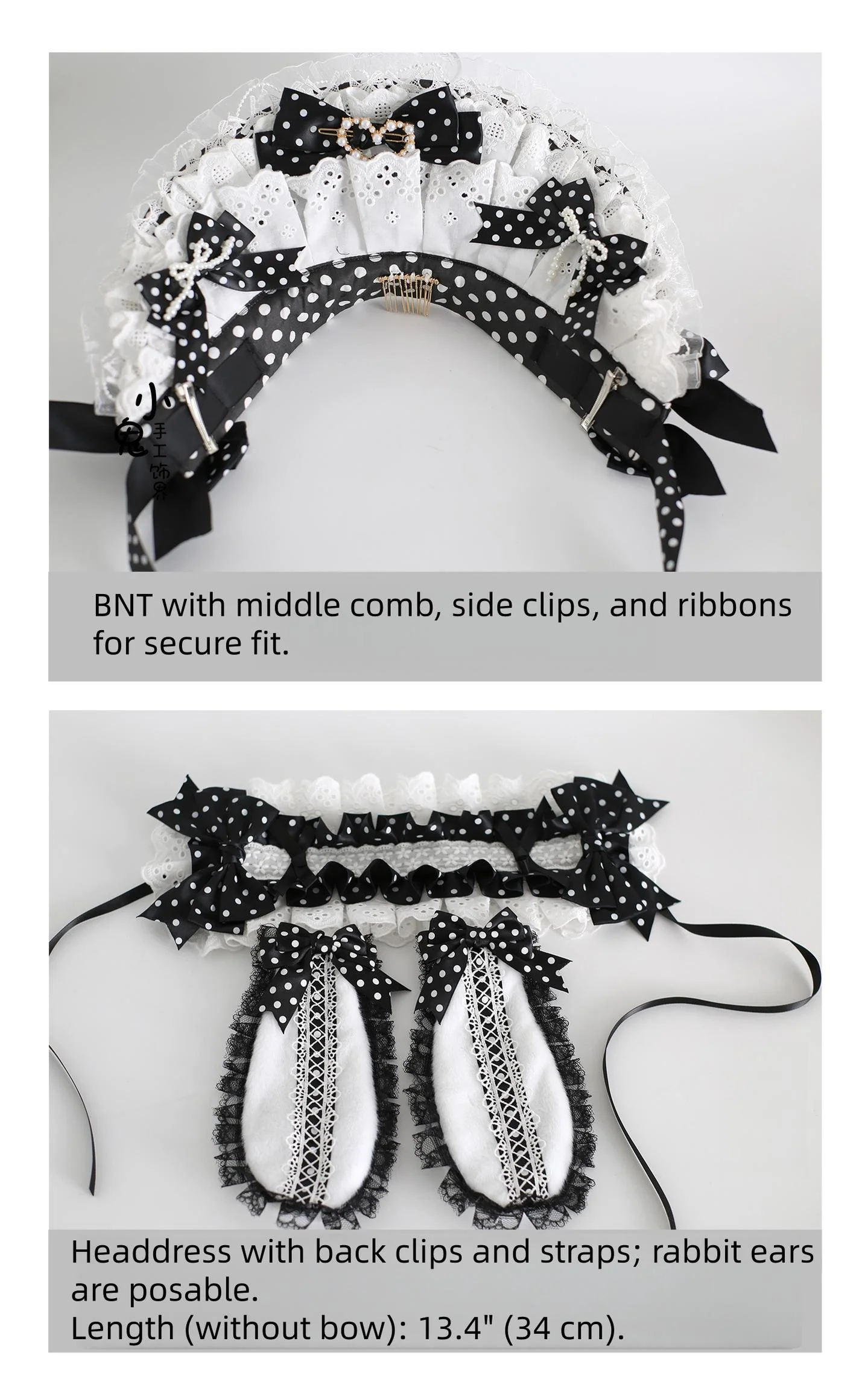 Xiaogui - Polka Dot Lolita Headdress, Detachable Bunny Ear - Image 17