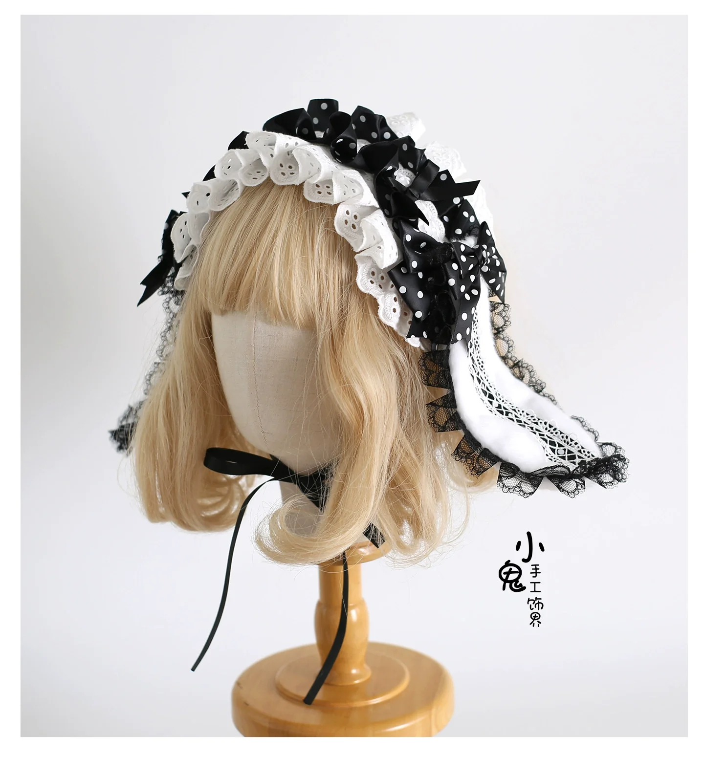 Xiaogui - Polka Dot Lolita Headdress, Detachable Bunny Ear - Image 7