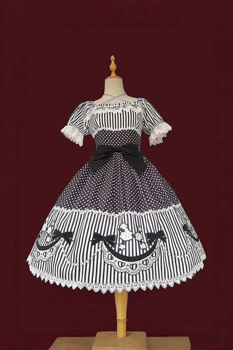 Poodle - Polka Dot Old School Lolita OP Dress, Poodle Embroidery - Image 2
