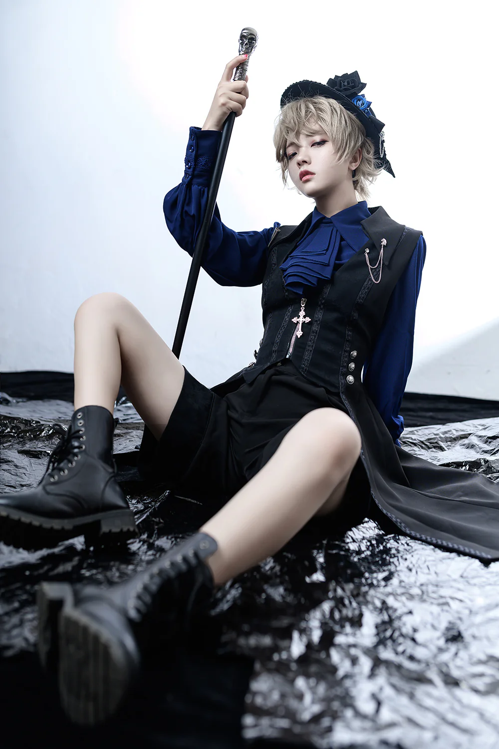 Black and Blue - Gothic Lolita Ouji Top Hat - Image 7